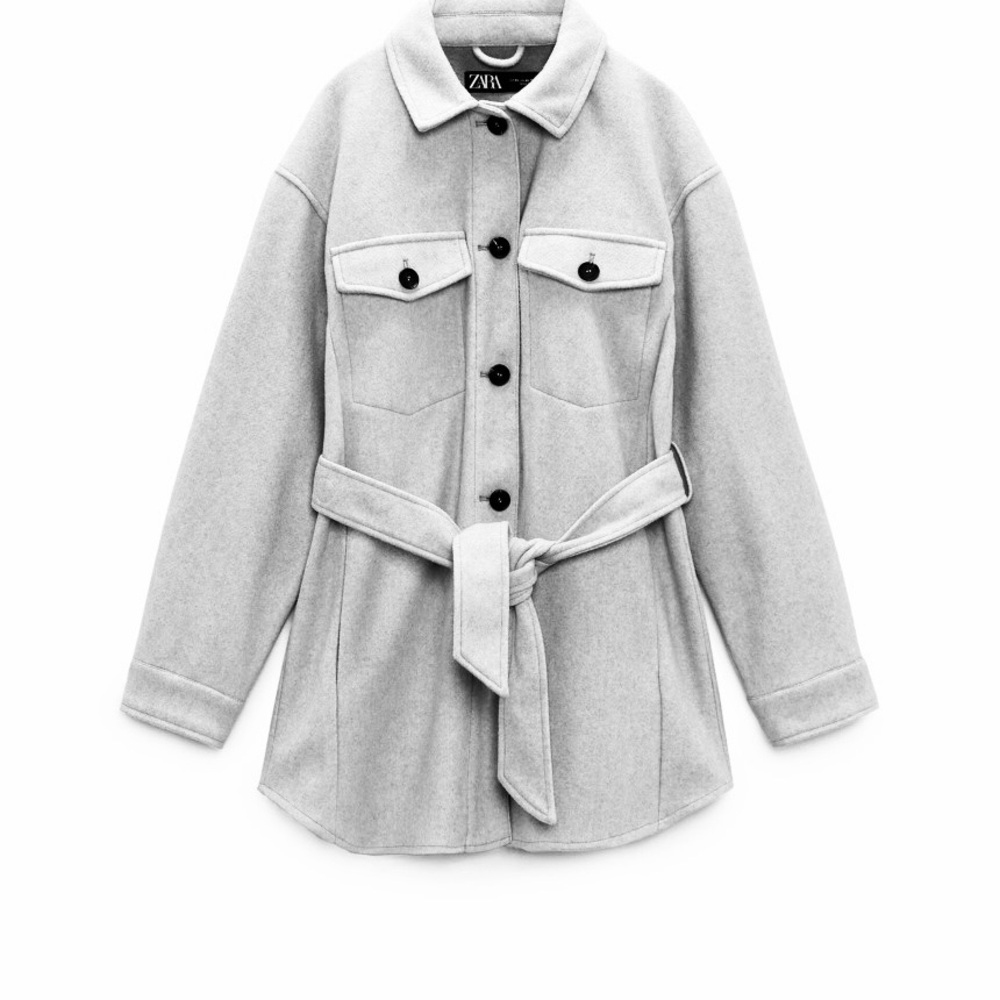 Zara Gray Belted Coat Shaket